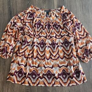 2X Woman's Blouse Boho Fall Colors with Peak-a-boo Sleeves